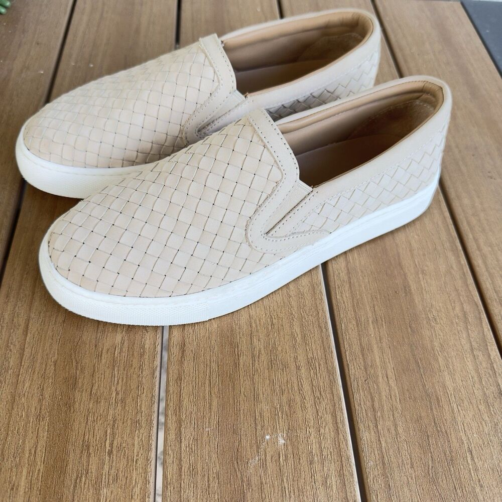Quince Womens 7 Woven Nubuck Leather Slip On Sneakers Beige Ivory Casual Shoes